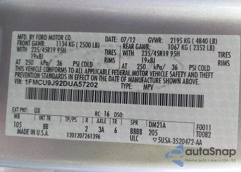 2013 Ford Escape Titanium from USA, damaged, VIN 1FMCU9J92DUA57202